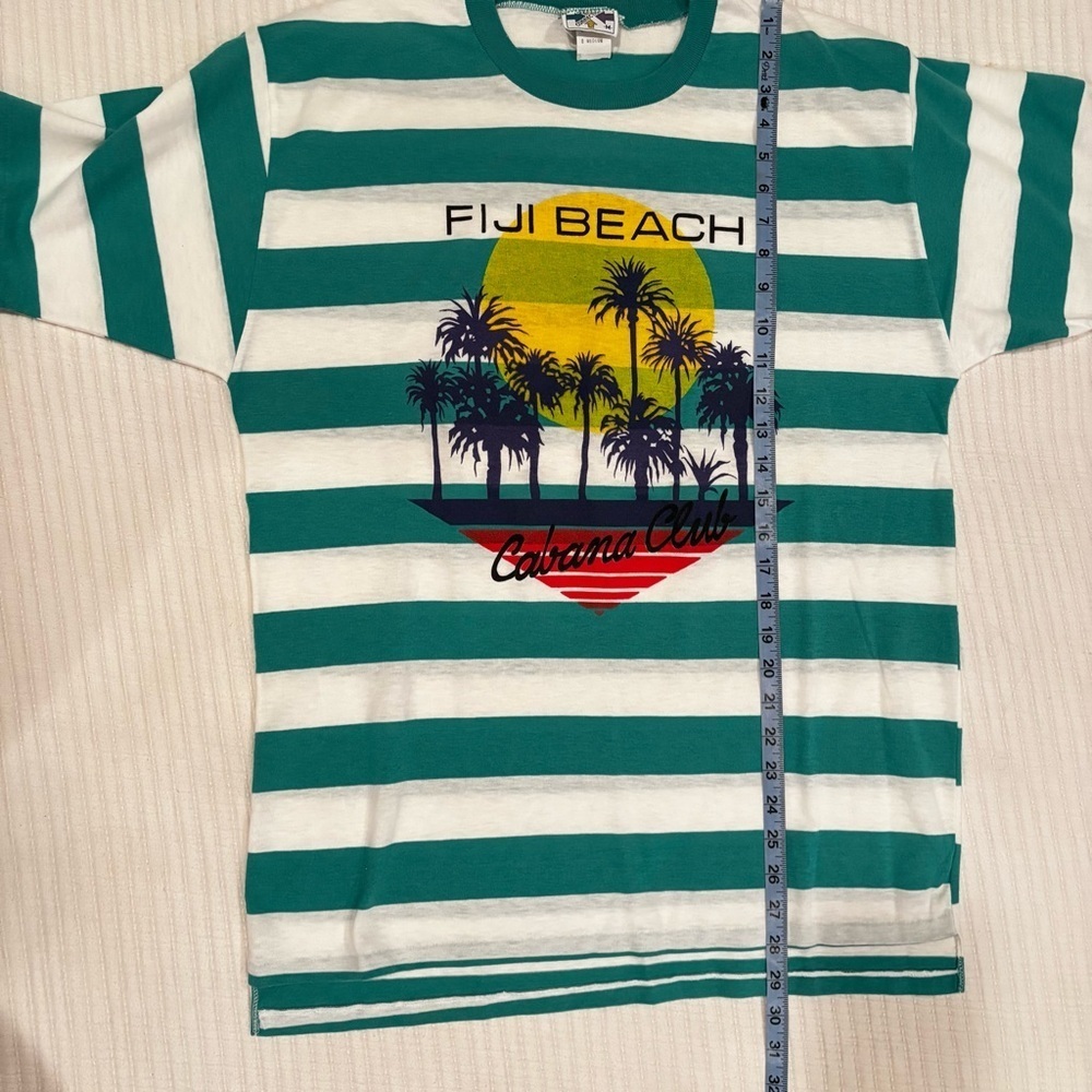 VIntage 70's 80's New Connections Fiji Beach Bold Strip T-shirt Size Medium - Picture 11 of 12